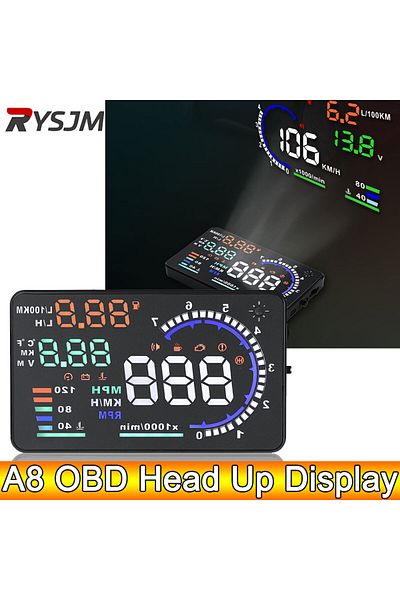 RYSJM ADQ 5.5'' OBD2 HUD A8 Car Head Up Display Digital Speedometer Tachometer Windshield Speed Project...