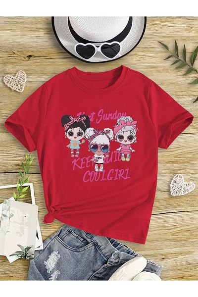 Let's Wear Cool Girls T-Shirt Тениска от пениран памук с кръгло деколте за момичета