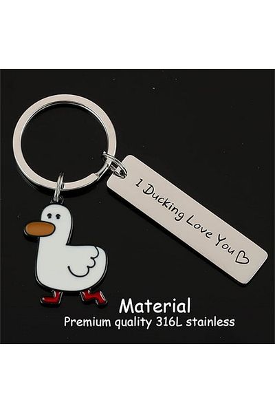 Choice هدية عيد الحب المرحة الفضية I Ducking Love You Cute Duck Pun Keychain Jewelry Couples Gift عيد الحب