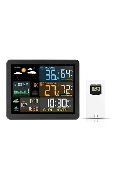 TELEHILL A2 Digital Weather Station Clock Indoor Outdoor Temperature and Humidity Meter Weather Forecast Wire
