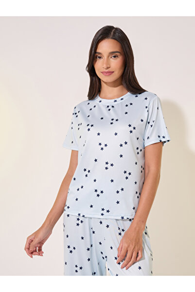 Take Two By Styli All-Over Star Print Round Neck T-Shirt & Pyjama Set