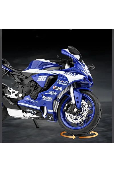 caipo Blue 1/12 Yamaha R1M Toy Motorcycle Model Alloy Diecast with Shock Absorption Simulation Scale Motor