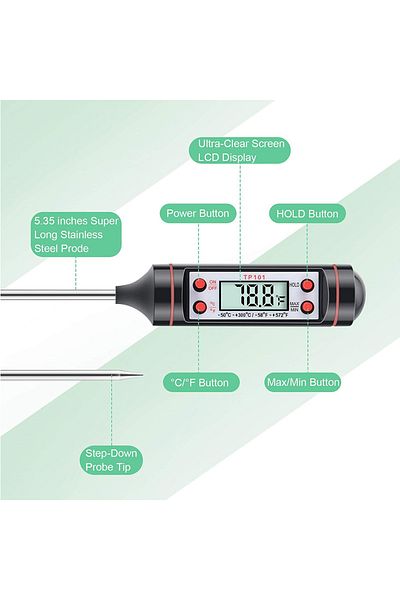 Choice TP101 Thermometer Digital Probe Thermometer Kitchen Water Temperature Oil Thermometer Barbecue Ba...