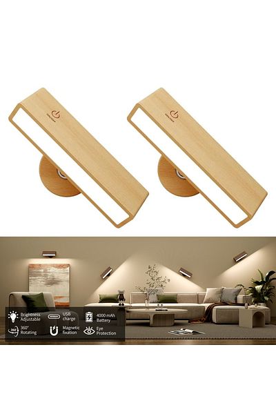 Choice 2pcs Beech Wood Nordic Wood Wall Lamp With 360 Rotate Dimmable Wall Sconce Touchable Magnetic For Be