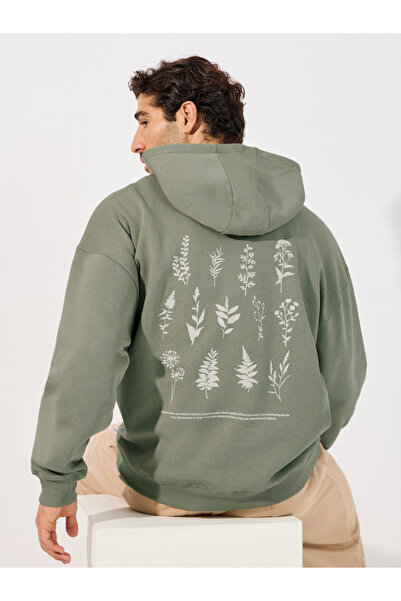 Styli هودي ثقيل بطبعة زهور كبيرة الحجم من الخلف