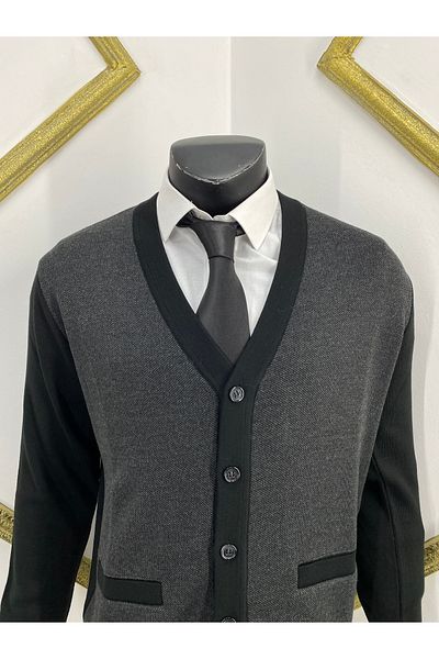 Sadık Collection Fire Knitwear Ανδρική Τσέπη Λεπτομέρεια V λαιμόκοψη μάλλινη ζακέτα 490