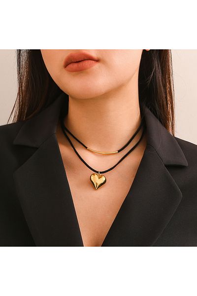 Choice Gold Color Goth Black Velvet Small Love Heart Pendant Choker Necklace For Women 2024 Trend Elegant A