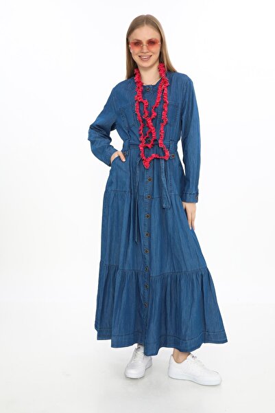 EREN STYLE Μακρυμάνικη τσέπη μπροστά με κουμπιά και ζώνη τζιν φόρεμα & ρούχα ...