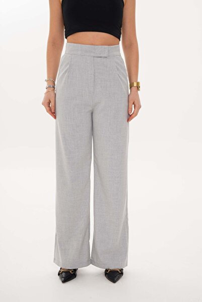 The Moda Ανοιχτό γκρι υφασμάτινο παντελόνι με κλείσιμο με Velcro, 100% βαμβάκι