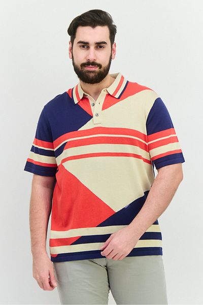 Perry Ellis Men Regular Fit Striped Short Sleeves Polo, Beige