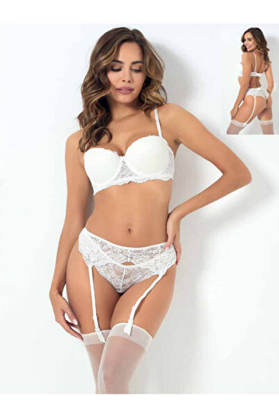 Fily İç giyim GODEWO Dantelli Balenli Yarım Destekli Jartiyerli İç Çamaşırı Takımı