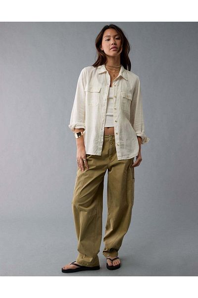 AMERICAN EAGLE AE Weekend Vibes Long-Sleeve Button-Up Shirt