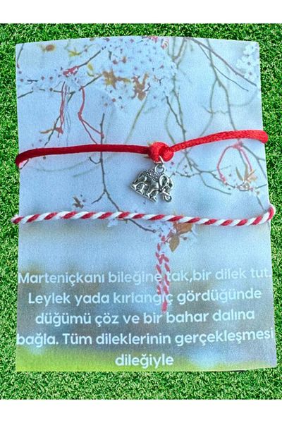 Menar Tasarım سوار Martenitska مع شكل الفيل، سوار الحظ والتمنيات بحبل مزدوج