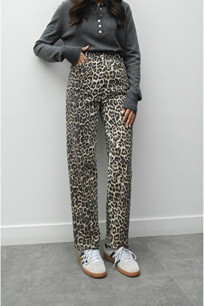 Havoş Coffee Washed Leopard Print Trousers