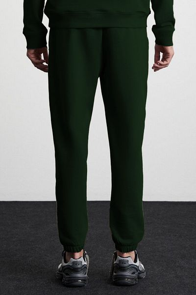 ruNadeS Ανδρική σκούρα πράσινη Basic Standard Fit Άνετη φόρμα Jogger με 3 νήματα μπλε βαμβακερή φόρμα