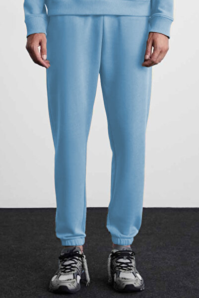 ruNadeS Ανδρικό μπλε βασικό παντελόνι με κανονική εφαρμογή, κανονική εφαρμογή, 3 τσέπες, άνετο βαμβακερό παντελόνι Jogger