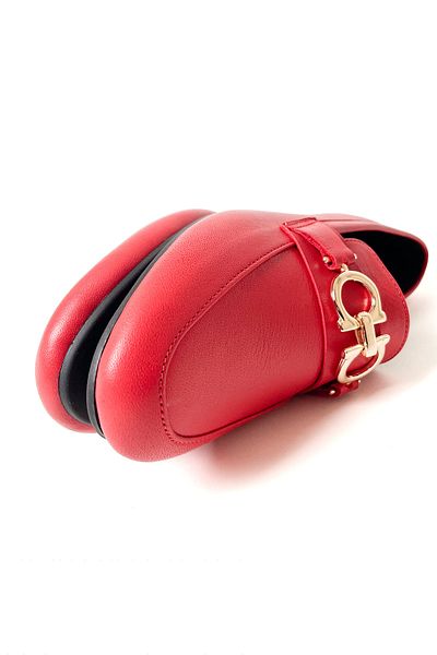 RABU Red Women's 100% Genuine Leather Gold Buckle Moccasin Flat Flexible Sole Shoes