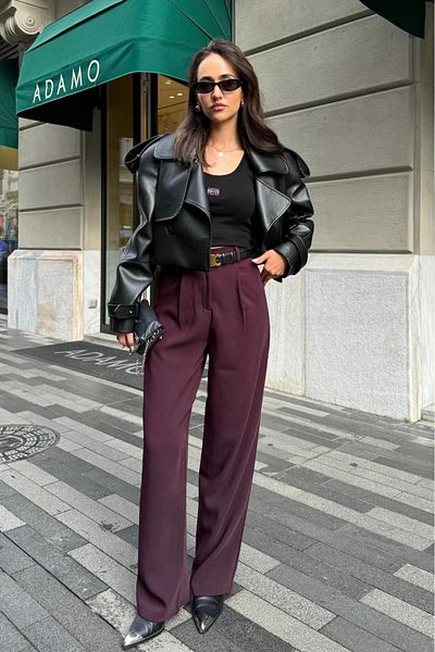 MEECY Übergroße schwarze Lederjacke