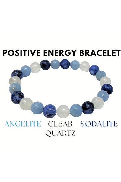 Choice سوار طاقة إيجابية أزرق سماوي 20 سم، قطعة واحدة، حجر ملاك كوارتز شفاف و...