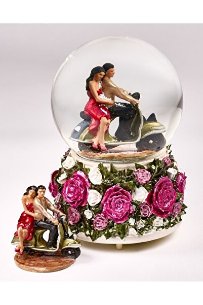 MAGNETDEPO Kar Küresi RENKLİ GÜLLER Büyük 120 mm El Boyaması,müzikli Kendinde...