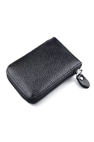 baellerry Genuine Leather Black Unisex Credit Card Holder Wallet - 11 Compartments