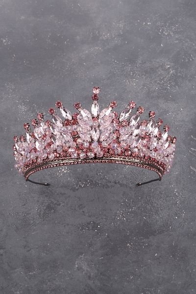 Hayalperest boncuk Pink Crystal Beaded Bridal Wedding Tiara Princess Bridal Hair Accessory