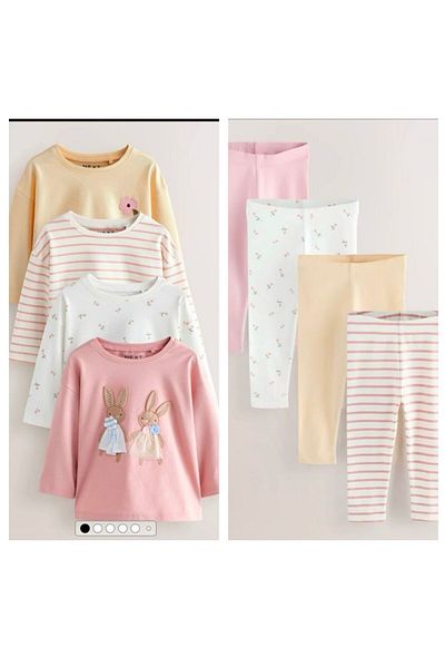 Next Baby Cotton Pink Rabbit Pattern Long Sleeve Tights 4-Piece Bottom Top Set