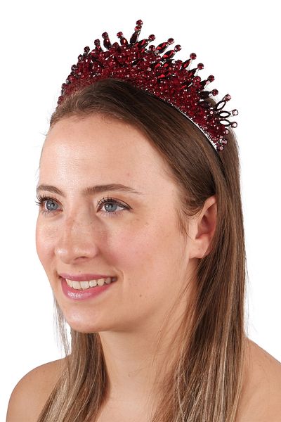 Hayalperest boncuk Crystal Beaded Bridal Costume Tiara Princess Wedding Burgundy Crown