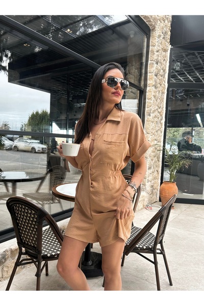 MEECY Kadın Bisküvi Viskon Şortlu Tulum