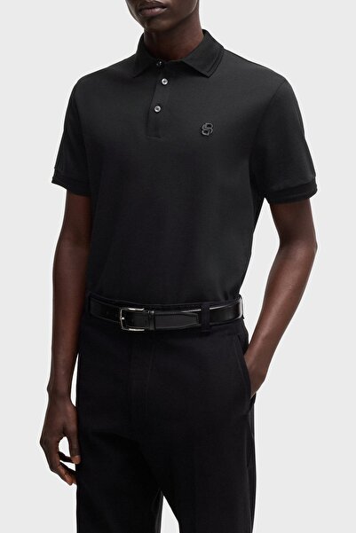BOSS Erkek Yumuşak Merserize Pamuklu Normal Kesim Kısa Kollu Siyah Polo Yaka ...