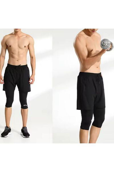 RUTBİL SPORTS 1 Piece Oversleeve with 3/4 Basketball and Fitness Leggings, Sports & Running Leggings Black