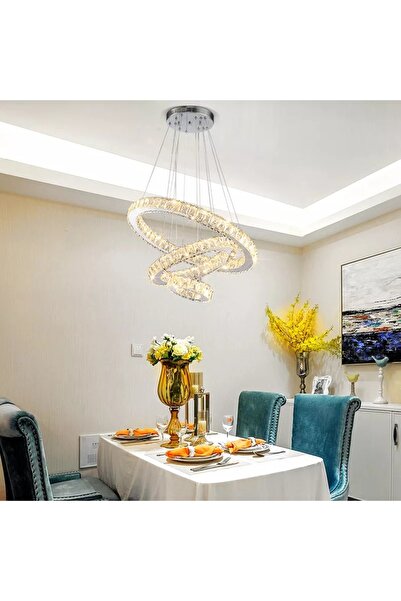 LİVORA LIGHTING Alfa Kristal Taşlı 3 Kademeli Modern Ledli Salon Avize