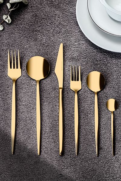 Snippy Fettucini Gold - 36 Piece Stainless Steel Cutlery Set for 6 People 18/10 304 Stainless