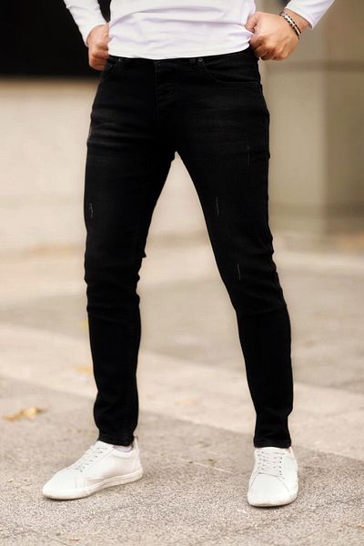 DOPPİO'N DENİM Ανδρικό μαύρο τζιν με στενή εφαρμογή Lycra Skinny Leg