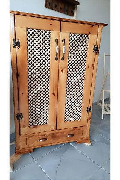 handwood Ahşap Hazeran Dolap Iki Kapaklı Tamamı Doğal Çam Ağacı  Renk Ceviz