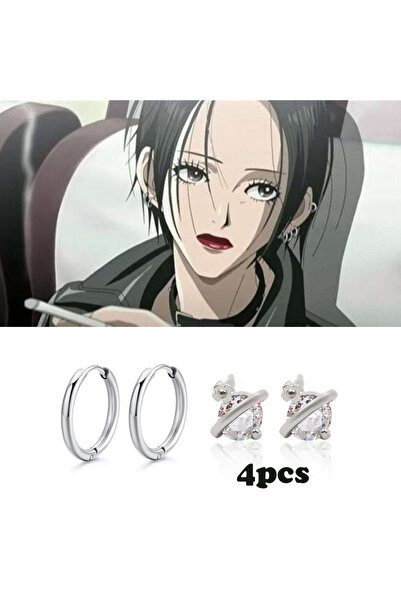 Choice مجموعة من 4 قطع من أقراط أنمي أوساكي نانا البرونزية ذات الأقراط المرصعة بالكريستال على شكل زحل للنساء J