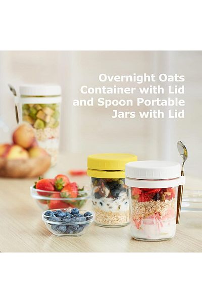 fulina 2 Pack Overnight Oats Containers,with Lids and Spoons,12 Oz Jars ,for Breakfast Yogurt Cereal, Fruit