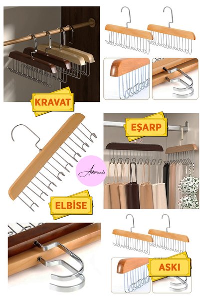 adornazzle Multi-Purpose 8 Zone Wooden Hanger, Belt, Underwear and Scarf Scarf