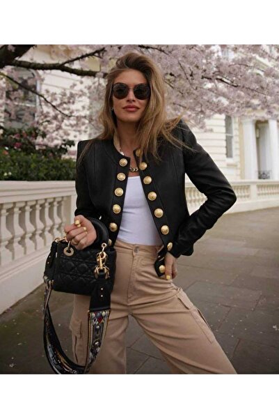 Kısmetin Butiği Kadın Siyah Düğme Detaylı Deri Ceket Yeni Sezon A Klass Fark ...