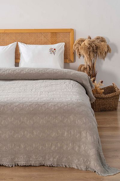 Rivaİstanbul 4 Piece Felix Stone Double Embroidered Pique & Dowry Cotton Set