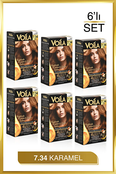 Voila Kadın 6lı Paket Keratin Kalıcı Karamel 7.34 Saç Boyası