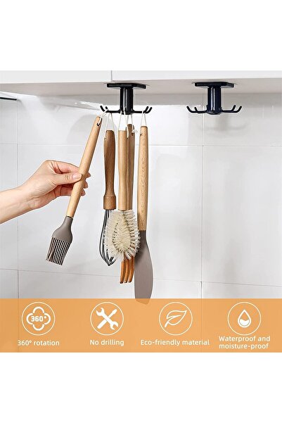 Generic 2pcs Under Cabinet Kitchen Utensil Hooks,360° Rotating Drilling Free ...