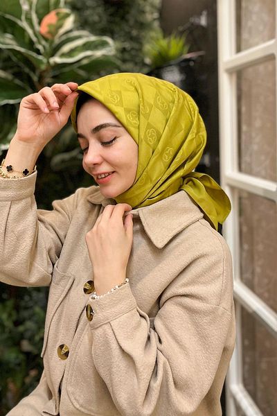 Aker Eșarfă jacquard monogramă de șah Muștar 1070600 -952