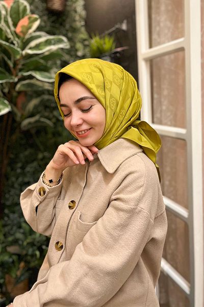 Aker Eșarfă jacquard monogramă de șah Muștar 1070600 -952