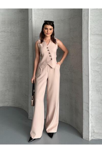FERZOLAİO Asymmetrical Vest Stone Double Suit