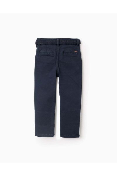 Ziddy Slim Chino Twill Trousers with Belt for Boys, Dark Blue