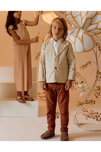 Ziddy Beige Twill Blazer for Boys