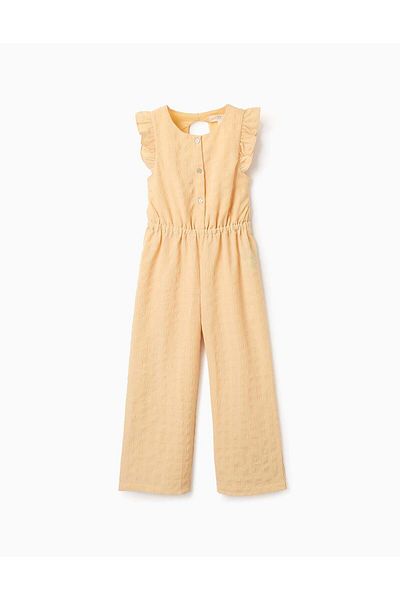 Ziddy Dobby Fabric Jumpsuit with Ruffles for Girls, Yellow