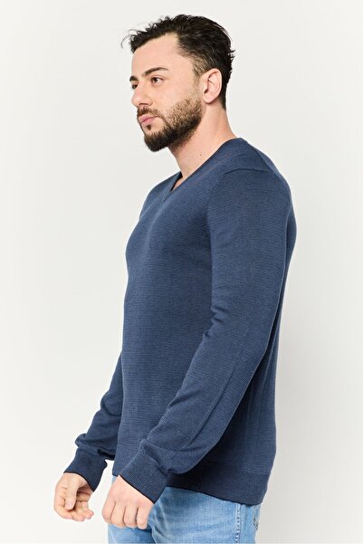 Perry Ellis Men V-Neck Knitted Long Sleeves Sweater, Navy