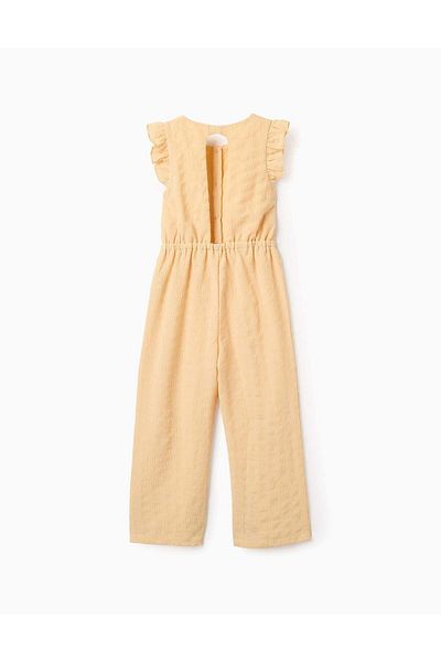 Ziddy Dobby Fabric Jumpsuit with Ruffles for Girls, Yellow